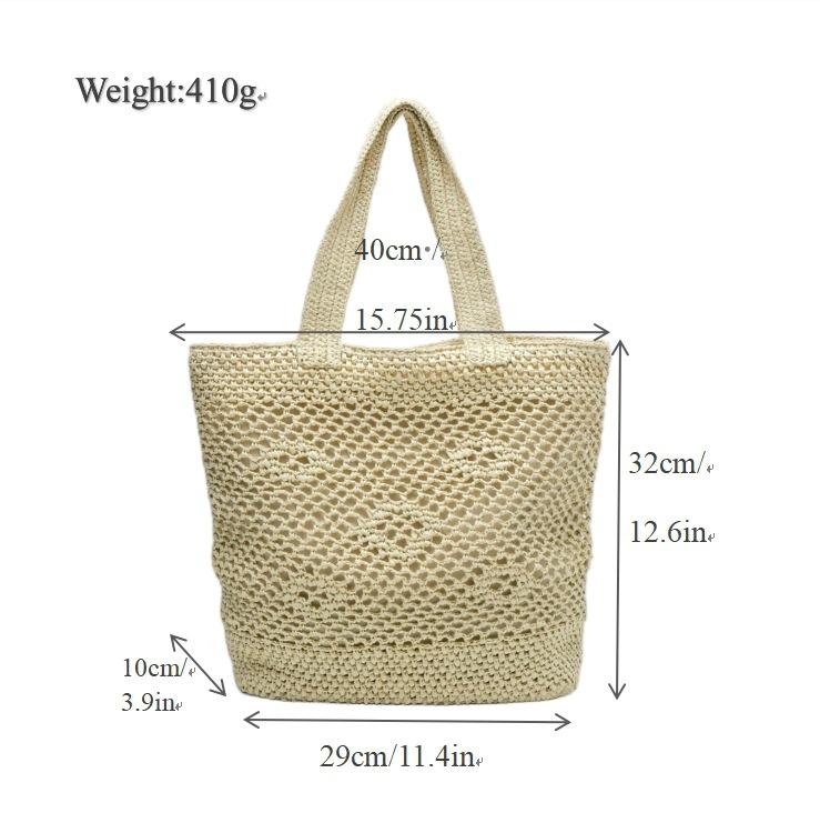 New handwoven bag hollow zipper straw bag women's large capacity shoulder tote bag seaside vacation beach bag