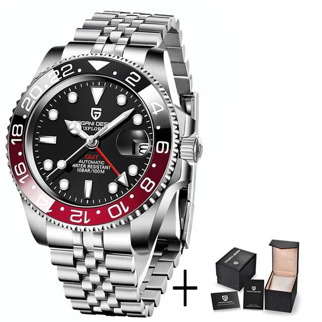 PAGANI DESIGN 40MM Luxury Men GMT Automatic Machinery Watch Ceramic Bezel Jubilee Strap Sapphire Waterproof Watches for men