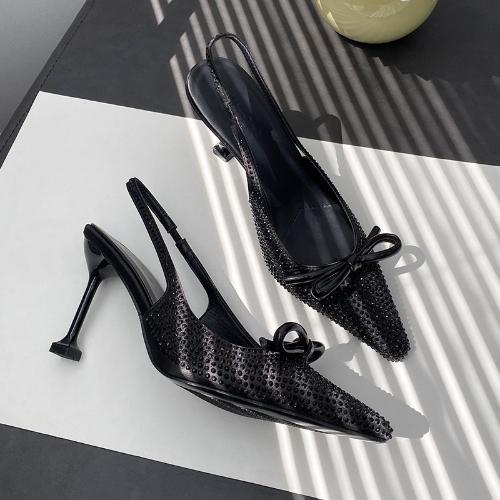 2025 New Arrival Catwalk Stiletto Heels Square Toe Bowknot High Heels Handmade Crystal Rhinestone Sandals French Shoes