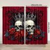 2PCS Digital Print Curtains Trendy Skull Print Gothic Rod Pocket