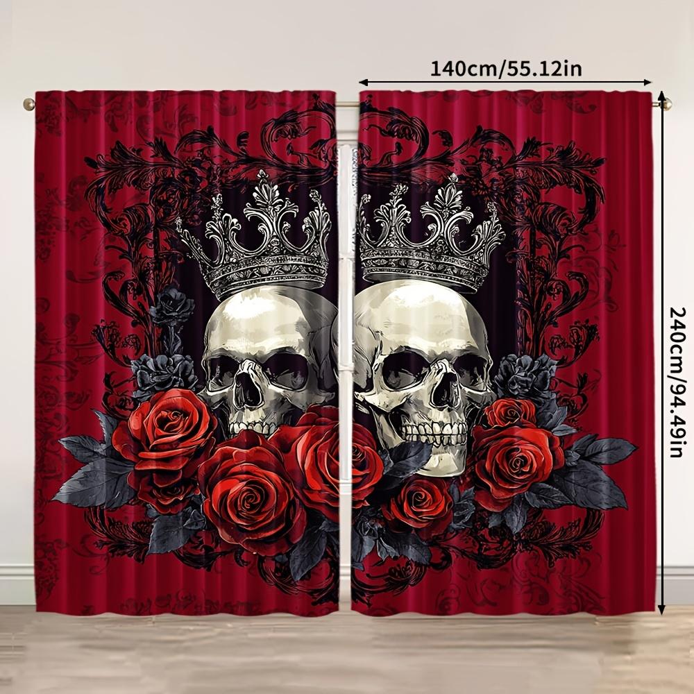 2PCS Digital Print Curtains Trendy Skull Print Gothic Rod Pocket