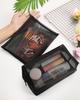 Besharppin Mesh Cosmetic Pack of Solid Flat and for Cosmetics and Small Perfect for Business Trips and Travel Pouch, 4, Color, Square, Items, (Black)