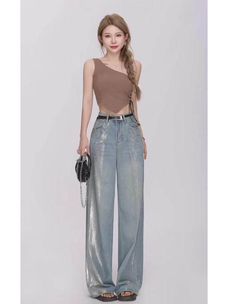 Women's Light-Colored High-Waisted Retro Wide-Leg Jeans - Summer Thin, Loose, Slimming Fit.