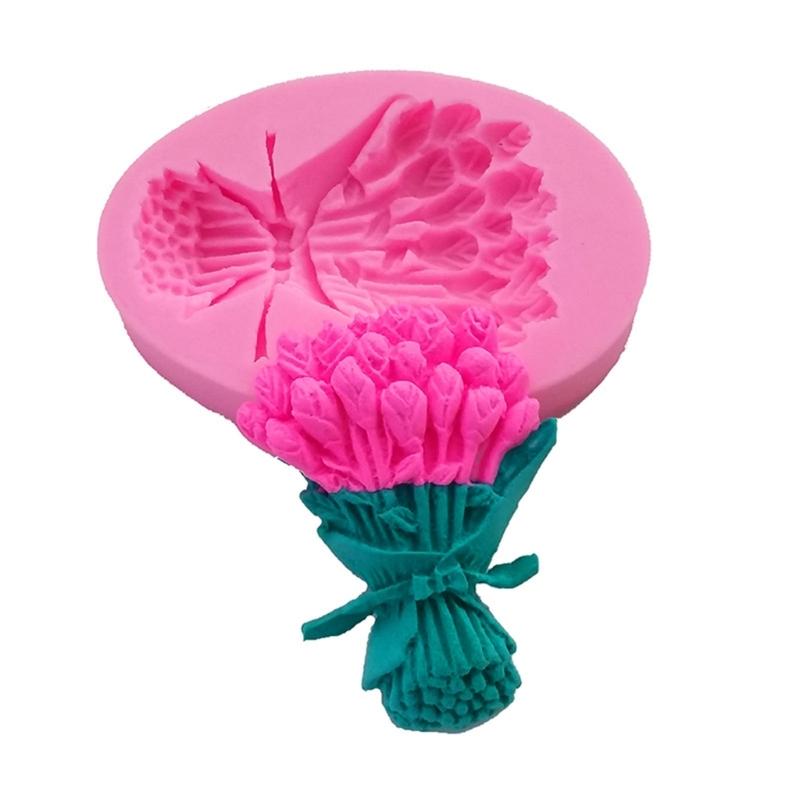 Kytice tulipánů Fondánová čokoládová silikonová forma Cake-Topper Pečicí nástroje Ručně vyráběné mýdlové ozdoby Forma Snadno se čistí