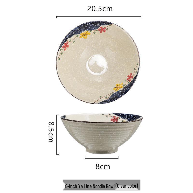Popular 8-inch Color Glaze Ceramic Ramen Bowl - Hand-painted Trumpet Design