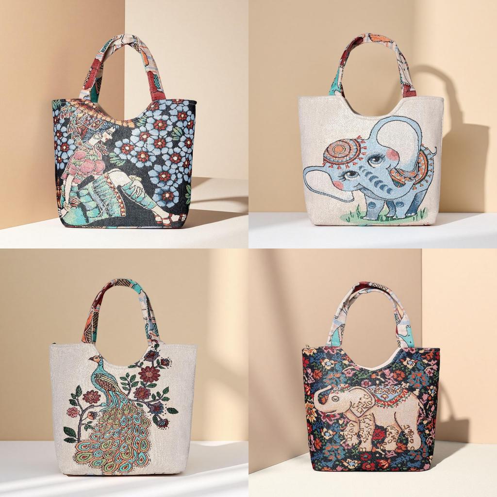 Ethnic Style Handheld Fabric Bag With Embroidery And Multiple Pockets For Casual Outings