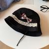 Sweet bow lace edge red bucket hat women's spring new sunshade sunscreen big brim basin hat