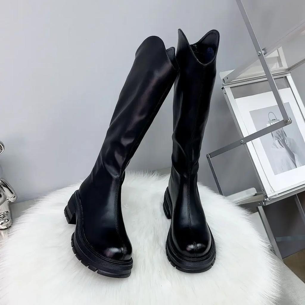 Fashion 2025 Woman's Boots Autumn New Fashion Platform Long Pipe Knight Boots Casual Women's Medium Heel Knee High Boots Botas Mujer