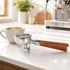 2 Ears Coffee Brewing Component Double-Spout Portafilter with Wooden Handle