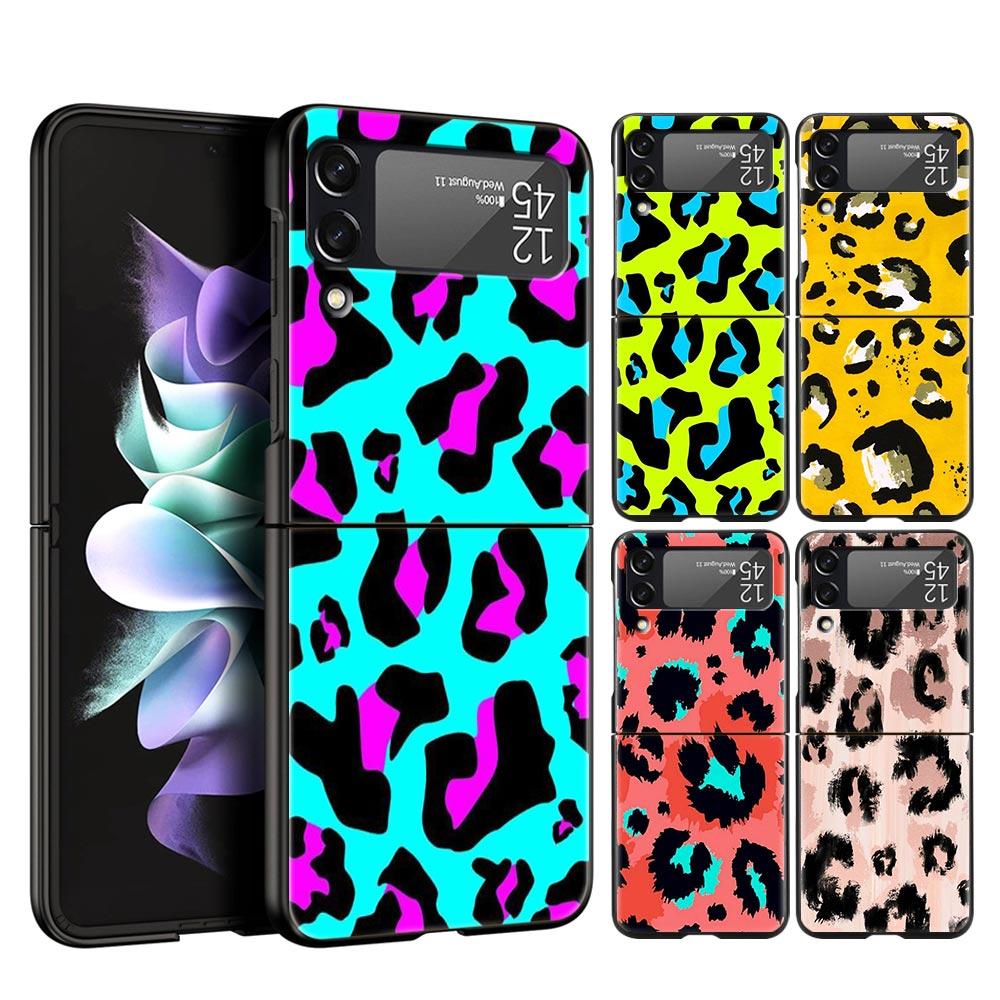 Leopard Print Pattern Phone Case For Samsung Galaxy Z Flip 6 5 4 3 Shell For Samsung Z Flip3 Flip4 Flip5 Flip6 Hard PC Cover