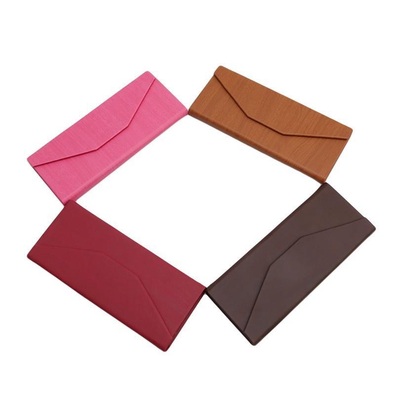Triangular Folding Glasses Case High-Grade Leather Wood Box Plain Mirror Sunglasses Storage