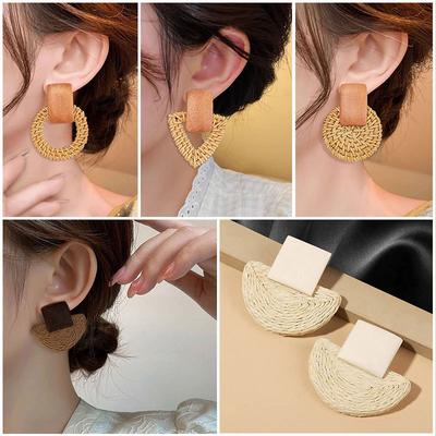 Wooden Rattan Earrings Fashion Temperament High Sense Bohemian Stud Earrings Personality Earrings