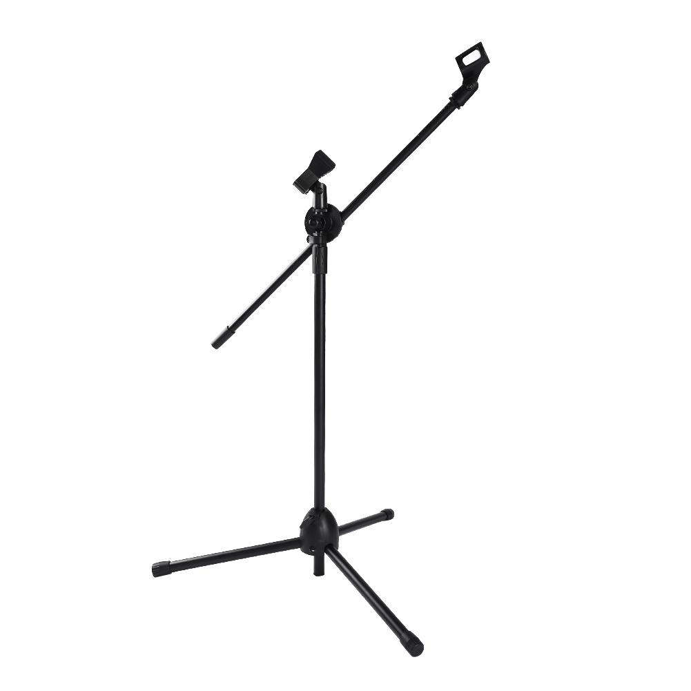 Микрофонная стойка-журавль с двойным микрофонным зажимом, складная тренога с регулировкой высоты