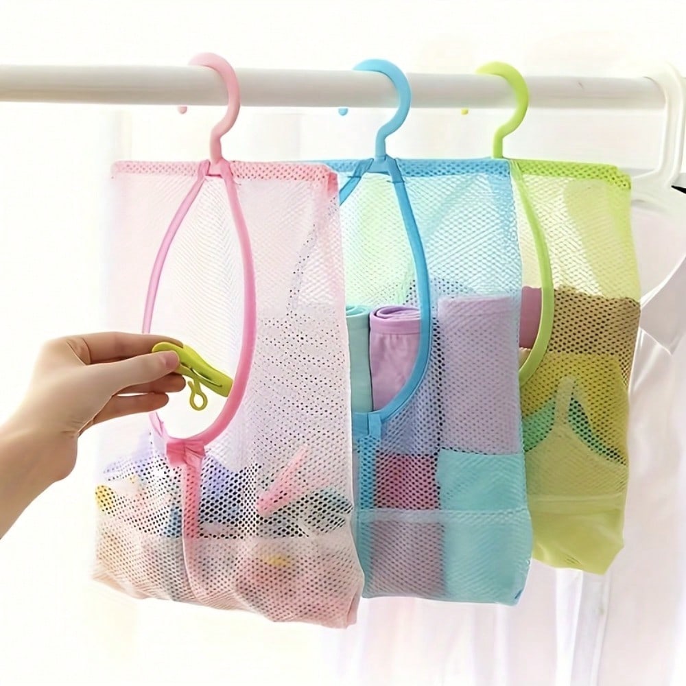 1pc Hangable Storage Mesh Bag | Multi-Purpose Clothespins Organizer, Polyester, Suitable For Kitchen And Bathroom, Drying And Storage Supplies
