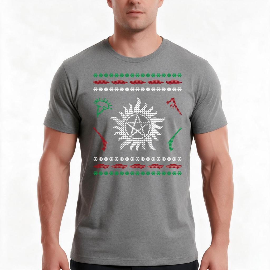 Pentagram Ugly Christmas I Sam Dean Ugly Sweater Tshirt Summer Casual Cotton Tee Oversized Streetwear Tops Unisex Unisex Unisex