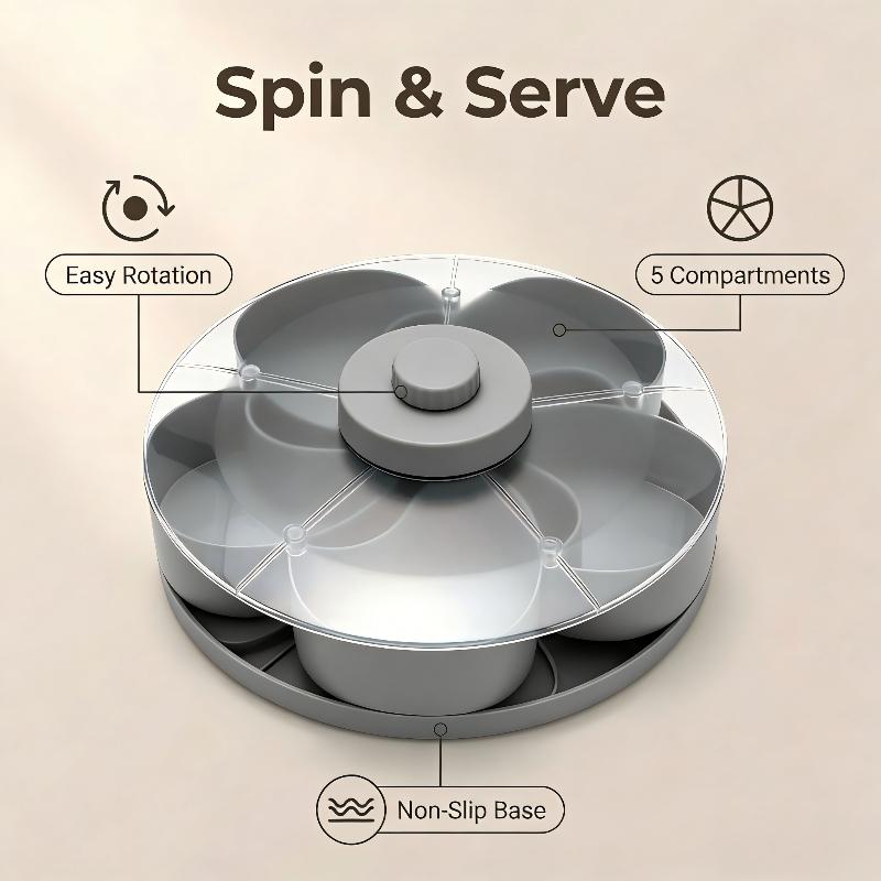 

New Divided Serving Tray That Spins Perfect For Snacks Dips Party Appetizers Rotating Snack Box Container With Lid серый