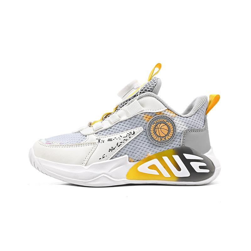 Male and Female Students Fashion Sports Shoes Medium and Older Children Casual Rotating Button Cushioning Running Shoes Mesh Breathable Basketball