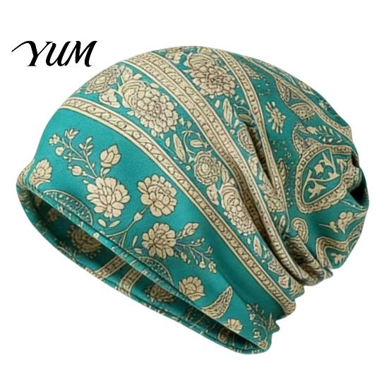 Trendy Fashion Gift for Her Women's Geometry Print Slouchy Hat, Casual Soft Stretch Skull Shopping Dating Headpiece Cap, Warm Cancer Chemo Headwear,