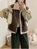 Winter Fashion Vintage Leather Lamb Wool Waistcoat Women New Design Warm Retro Short Vest Female Aesthetic Casual High Street Jacket