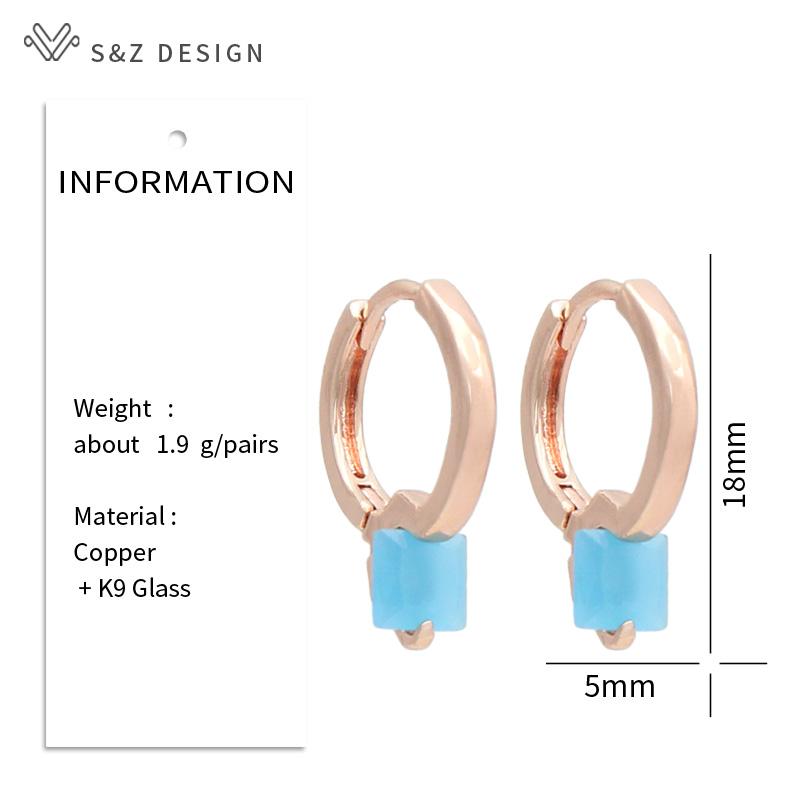 Moda elegancka róża złoty kolor kwadratowa cyrkonia spadek kolczyki dla kobiet biżuteria ślubna modny prezent na kolczyki