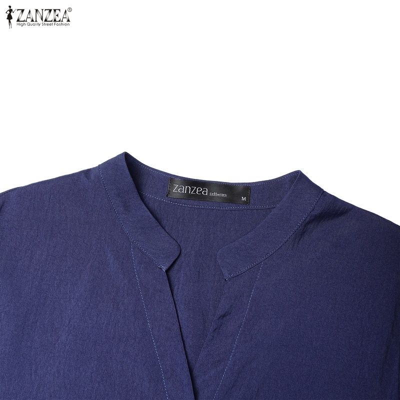 ZANZEA Women Casual V-Neck Solid Color Loose 3/4 Sleeve Blouse