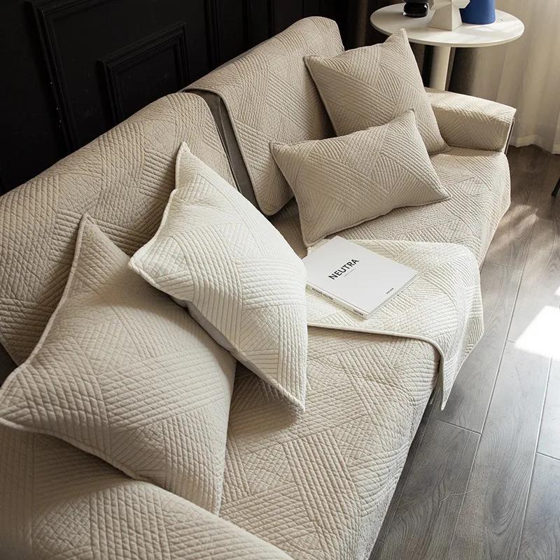 Cotton Sofa Cushion Simple Anti Slip Fabric Cushion High Temperature Washed Cotton Cover Cloth Sofas Towel All Season Universal