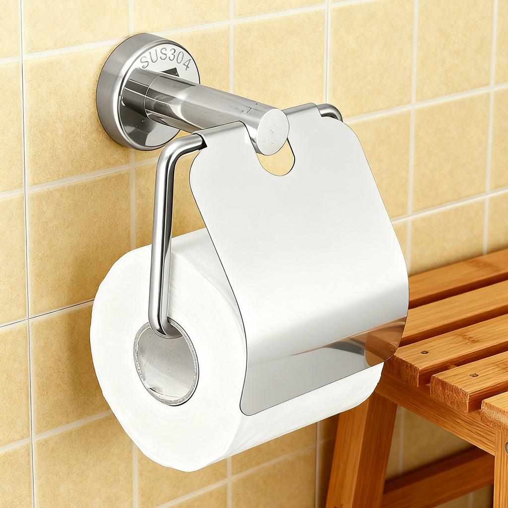 Toilet Paper Roll Holder 304 Stainless Steel Wall Mounted Tissue Roll Holder with Dust Lid for Bathroom Glossy