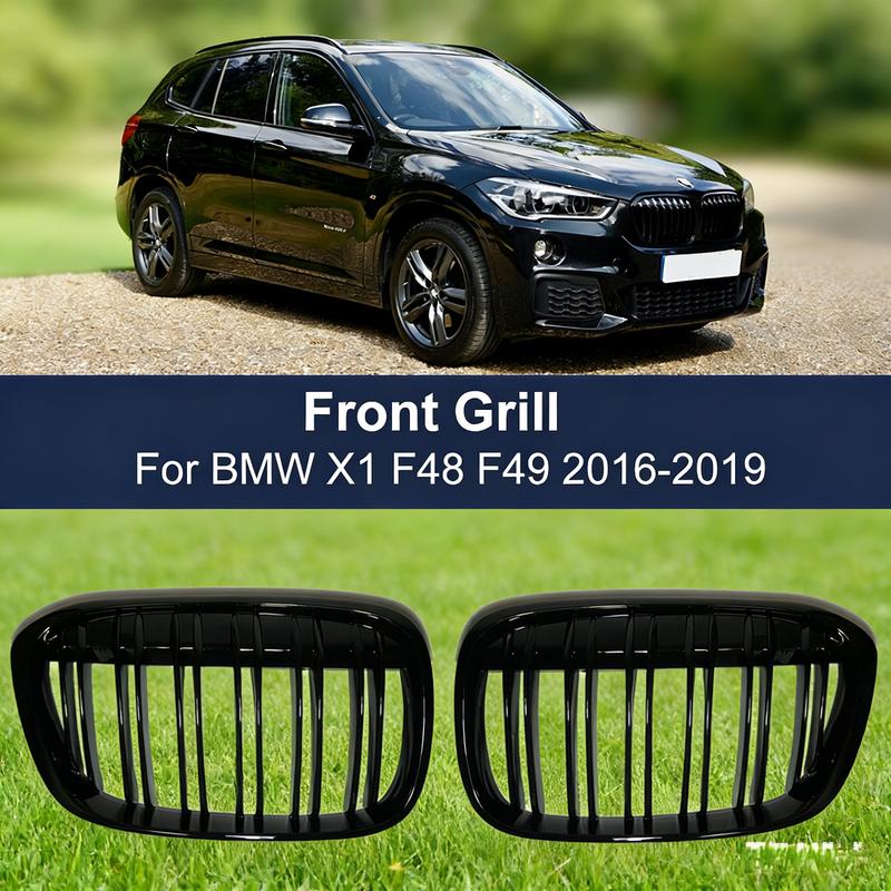 Car Gloss Black Bumper Grill Racing Grille for BMW X1 F48 F49 2016-2019 Double Line Slat Grills M style 51117383363 51117383364