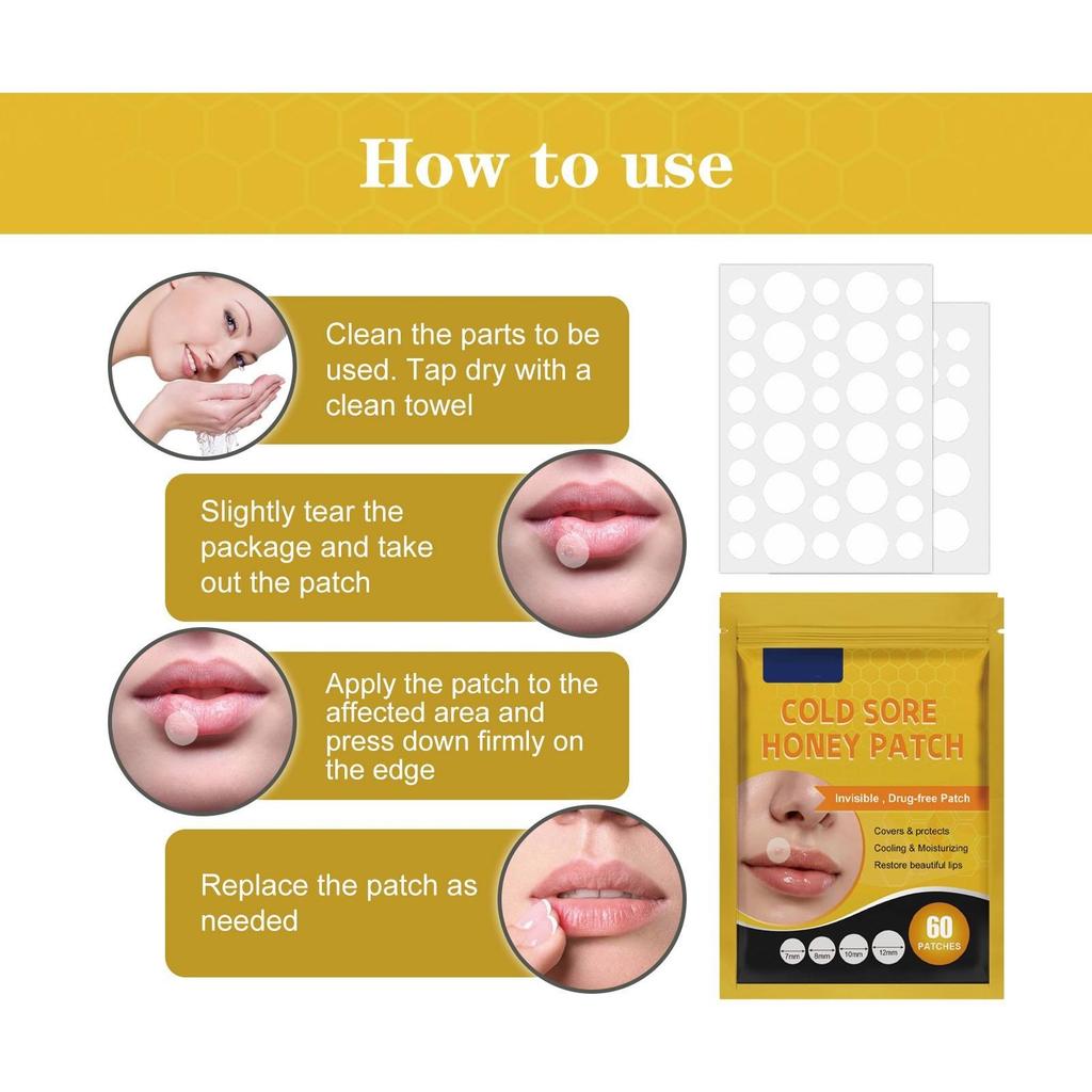 Oral Blister Patch, Cold Sore Lip Blister Patch, Cold Sore HealingHydrocolloid Lip Care Patch, 60 Pieces