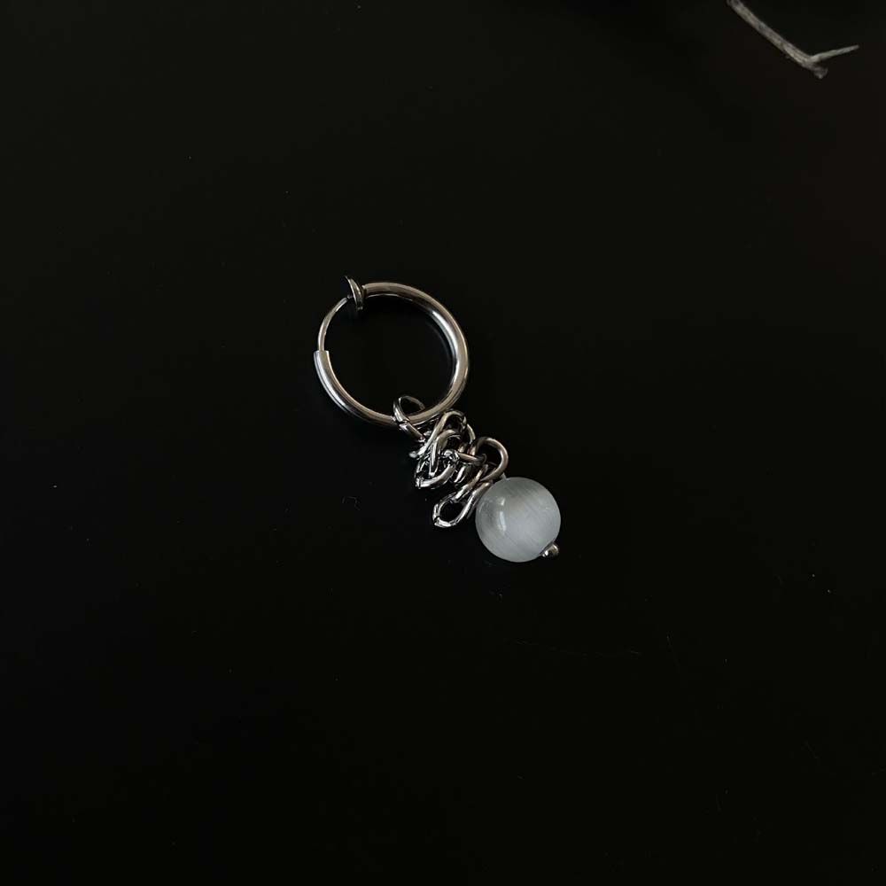 

Titanium steel New Chinese style Men s earrings Ear clips White opal bead Earrings Ear Jewelry 1 PCS-ear clip