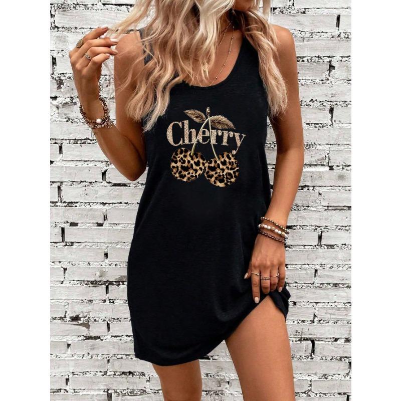 Attitoon Retro Rock Lips Graphic Casual Minimalist Round Neck Sleeveless Dress For Women Dresses Woman Summer