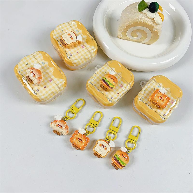 Koreanisches Niedliches 3D-Hamburger-Karomuster-Kopfhörerhülle Für Airpods 4 3 2 Pro 3 Abdeckung mit Anhänger Silikon-Headset-Schutzhüllen Funda