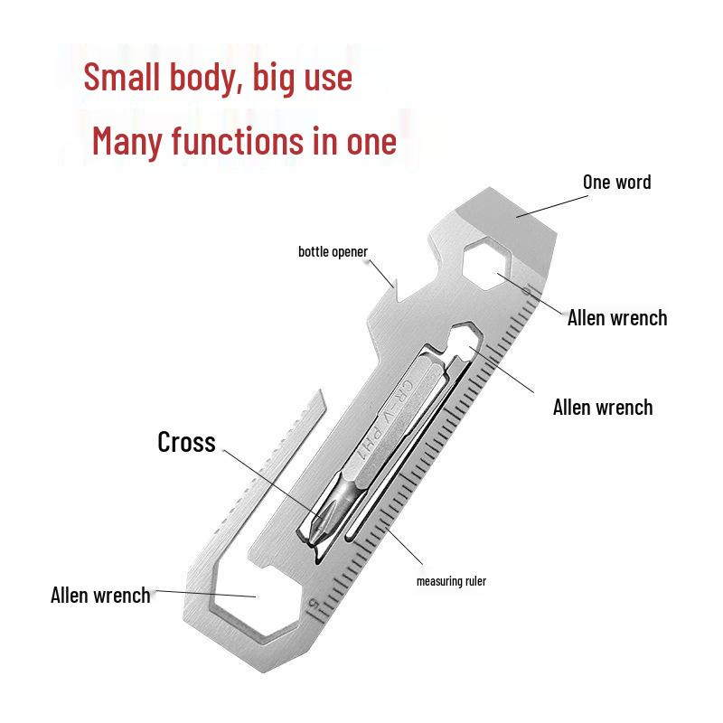 Compact Multifunctional Wrench: Seven-in-One Stainless Steel Tool Card with Bit Wrench