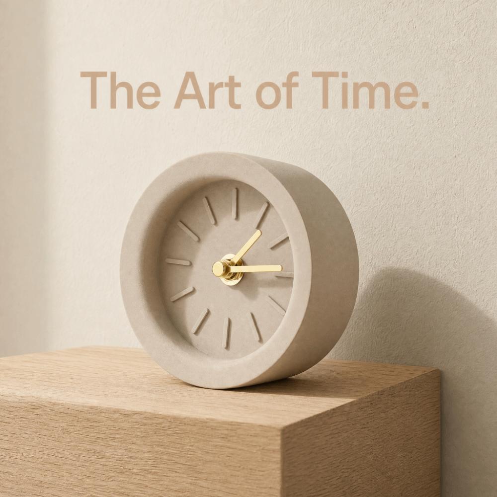 Concrete Brass Pointer Table Clock Sandstone Brown Silent Movement Clock Study Room