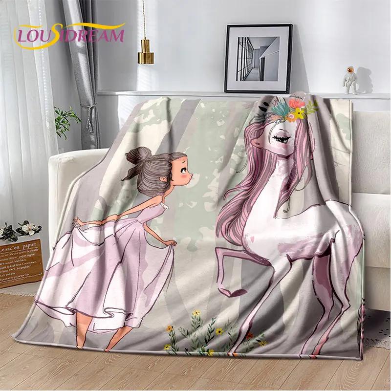 Cute Ballet Girl Ballerina Unicorn Cartoon Soft Plush Throw Blanket Cozy Flannel Blanket for Living Room Bedroom Sofa Picnic