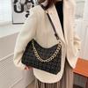 Stylish Retro Cotton Linen Plaid Shoulder Bag With Chain For Summer Commute And Daily Use