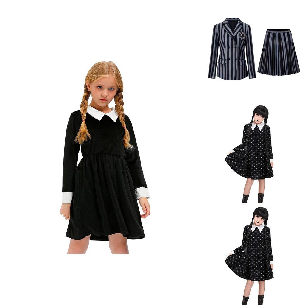 Wednesday Addams School Uniform Dress Polyester Cosplay Costume For Girls