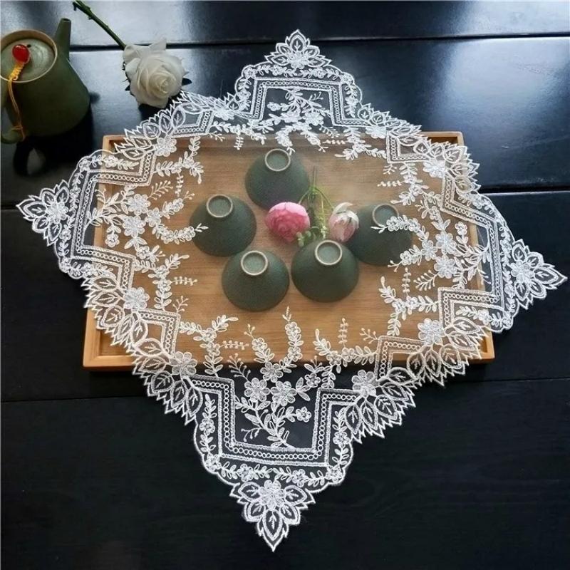 Square 40cm European Embroidered Lace Multi-purpose Cover Cloth Coffee Tea Tray Microwave Rice Cooker Universal Dust Table Mat