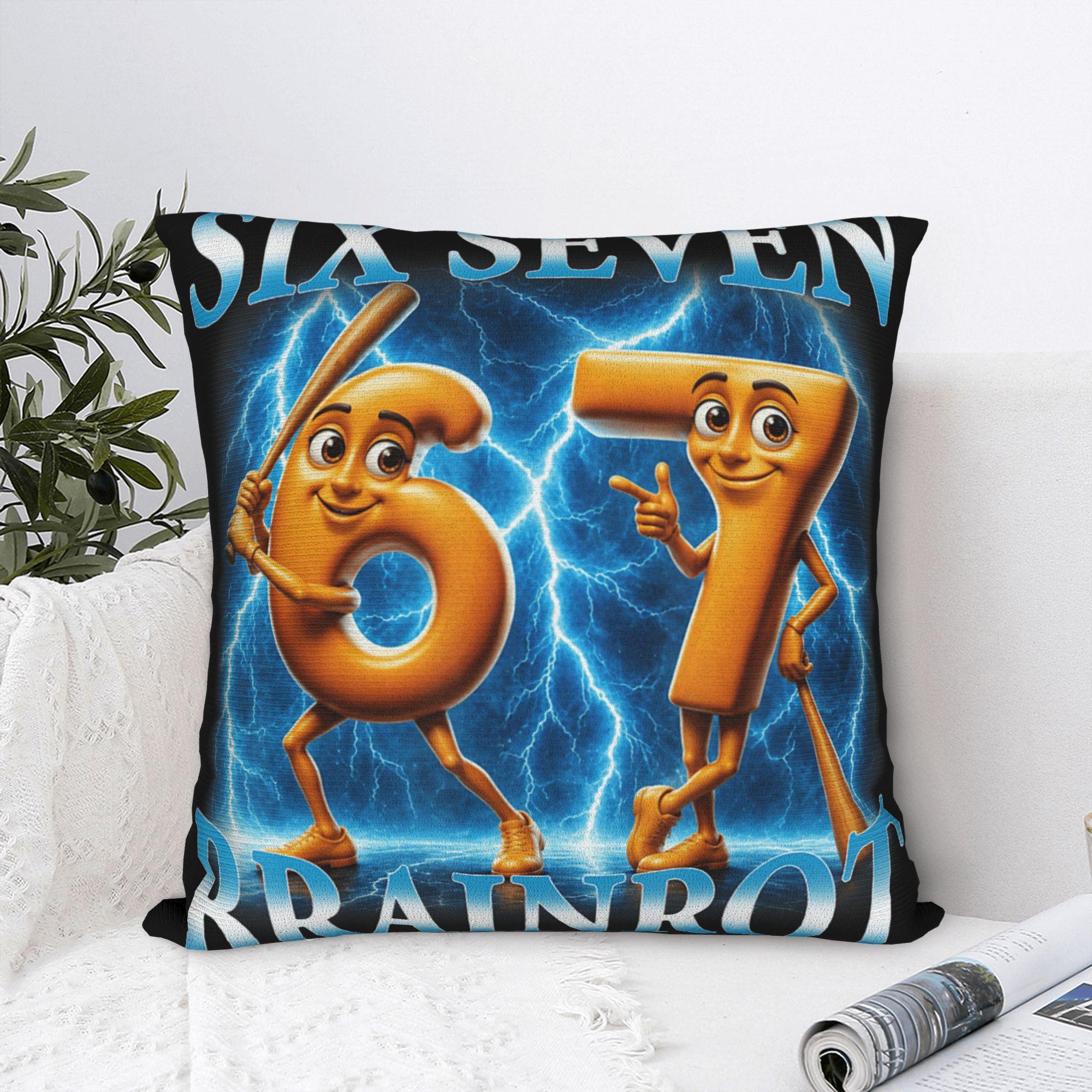 Pandara Jewelry Unisex Funny 67 Italian Brainrot Tung Tung Sahur Six Seven Meme Pillow Case Pillow Cover For Sofa Home Decoration Vintage Pillowcases