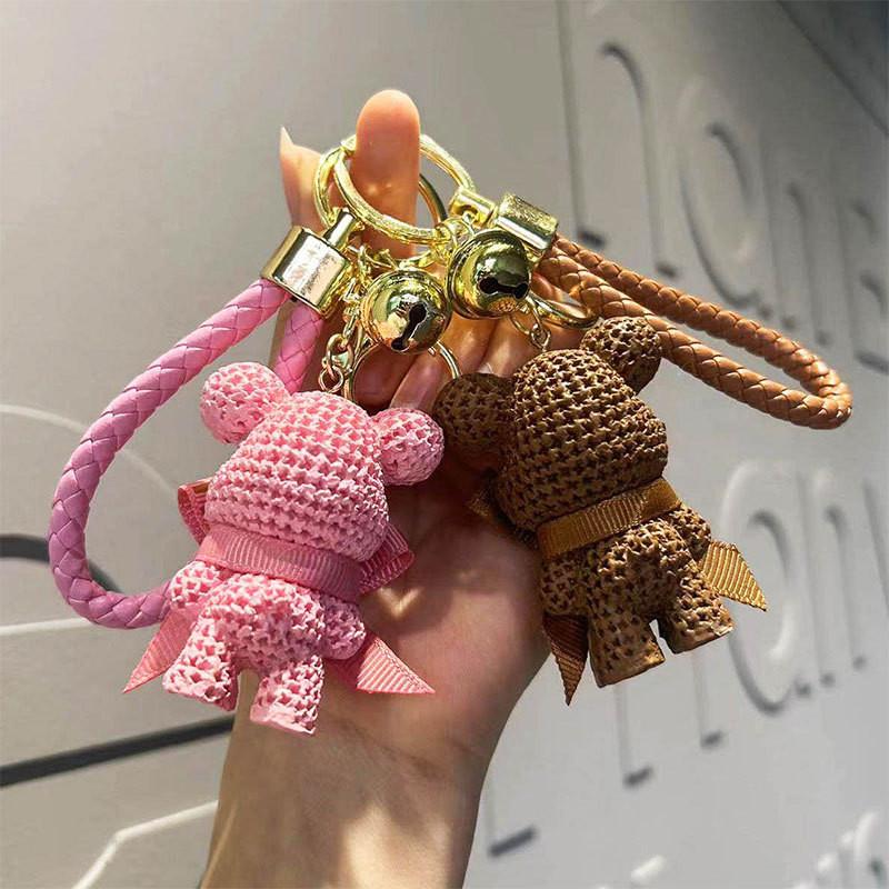 Adorable Resin Yarn Bear Keychain Fashionable Bear Doll With Bow For Gifts