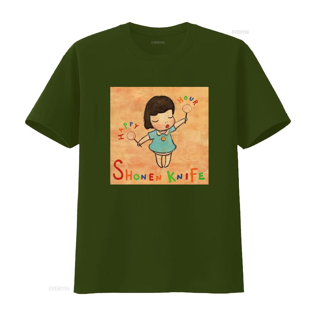 Shonen Knife Happy Hour Cartoon Girl Lollipop Print Casual Cool Classic Mens T Shirt Size S 4X vintage Washed Stylish homme