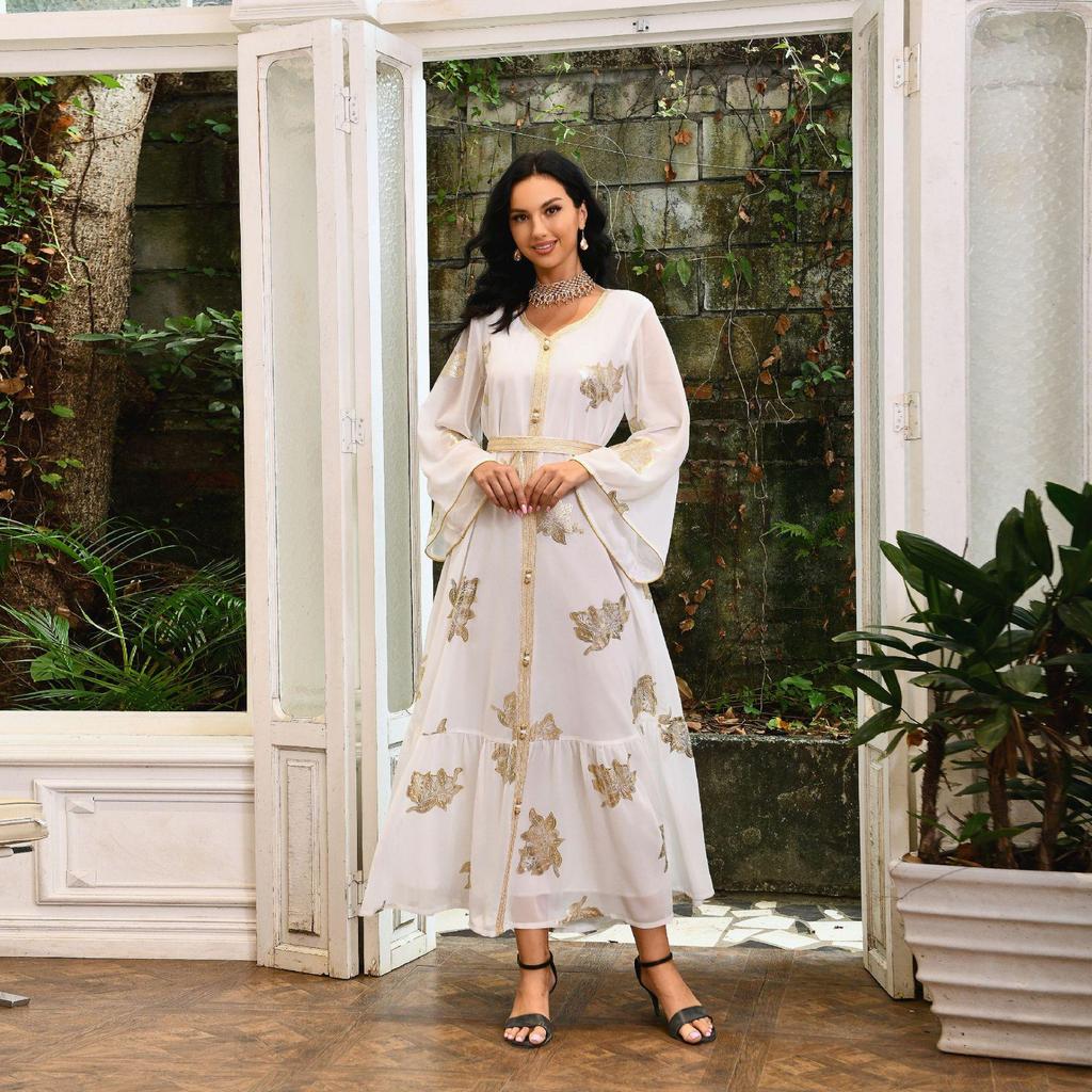 AB213 Gold Stamping Chiffon Plus Size Muslim Long Dress