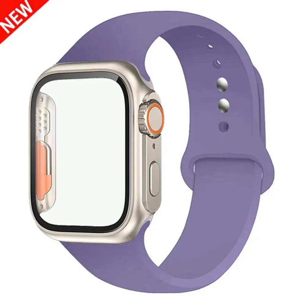 Silicone Strap+Case For Apple Watch Band 44mm 45mm 41mm 40mm Tempered Glass Cover Change to Ultra iWatch Series 9 8 7 SE 6 5 3