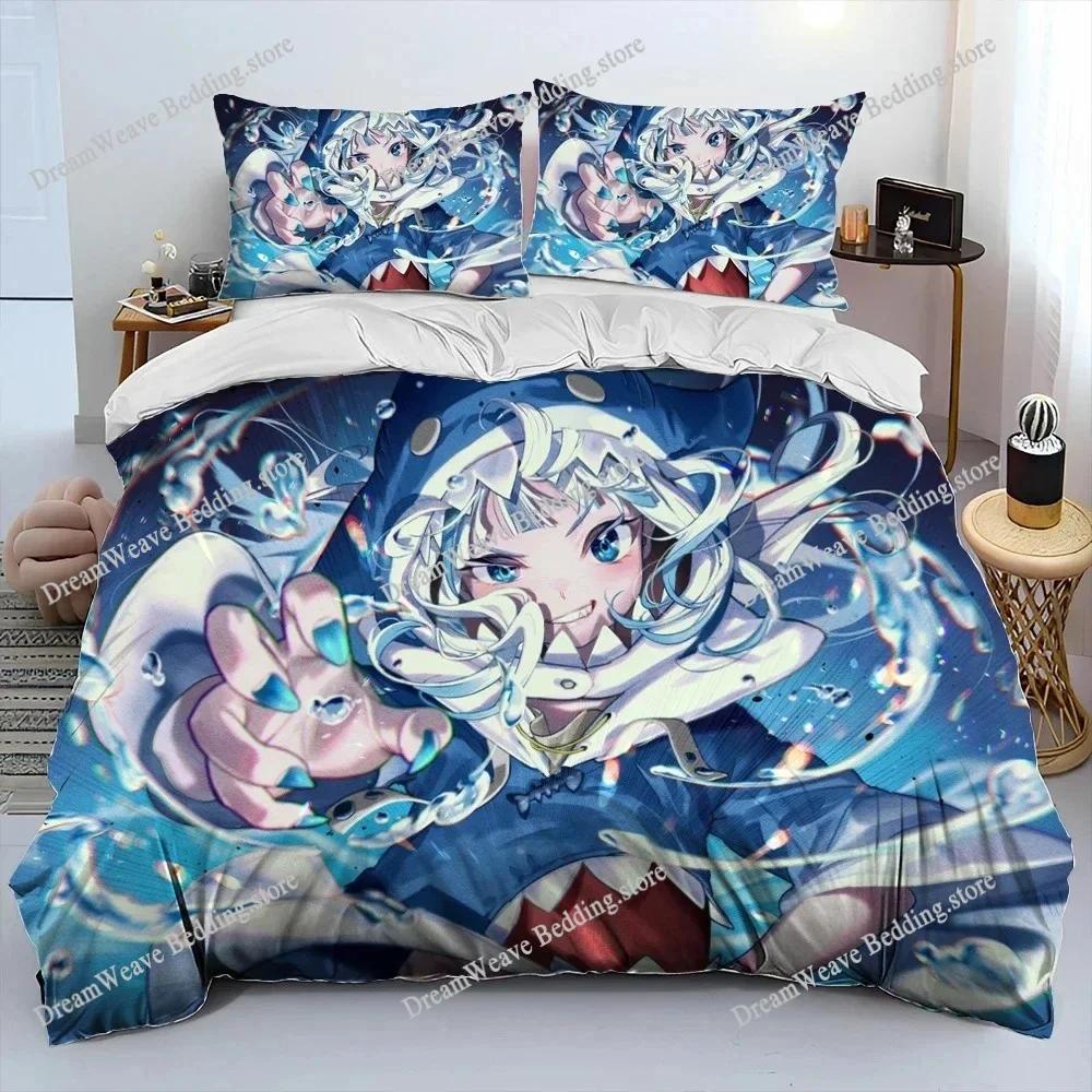 Cute Gawr Gura Hololive Anime Shark Bedding Set Duvet Cover Bed Set Quilt Cover Pillowcase Comforter King Queen Size Boys Adult7