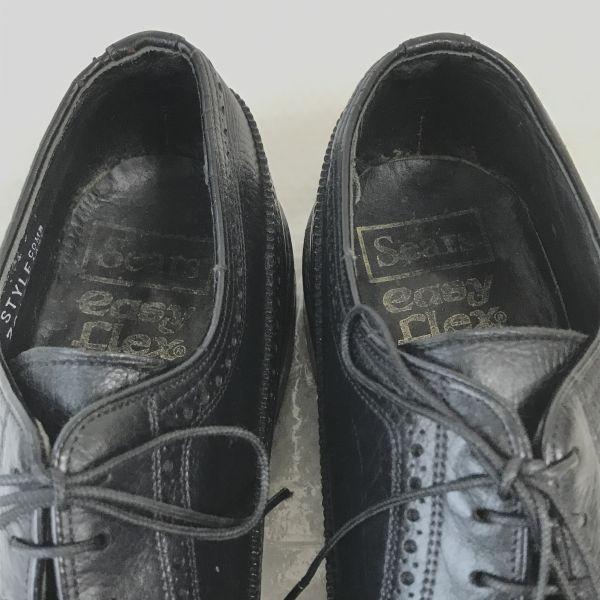 Sears USA 70s Vintage Easy Flex Leather Long Wingtip 9.5D 27.0-27.5 Black Dress Shoes(USED)
