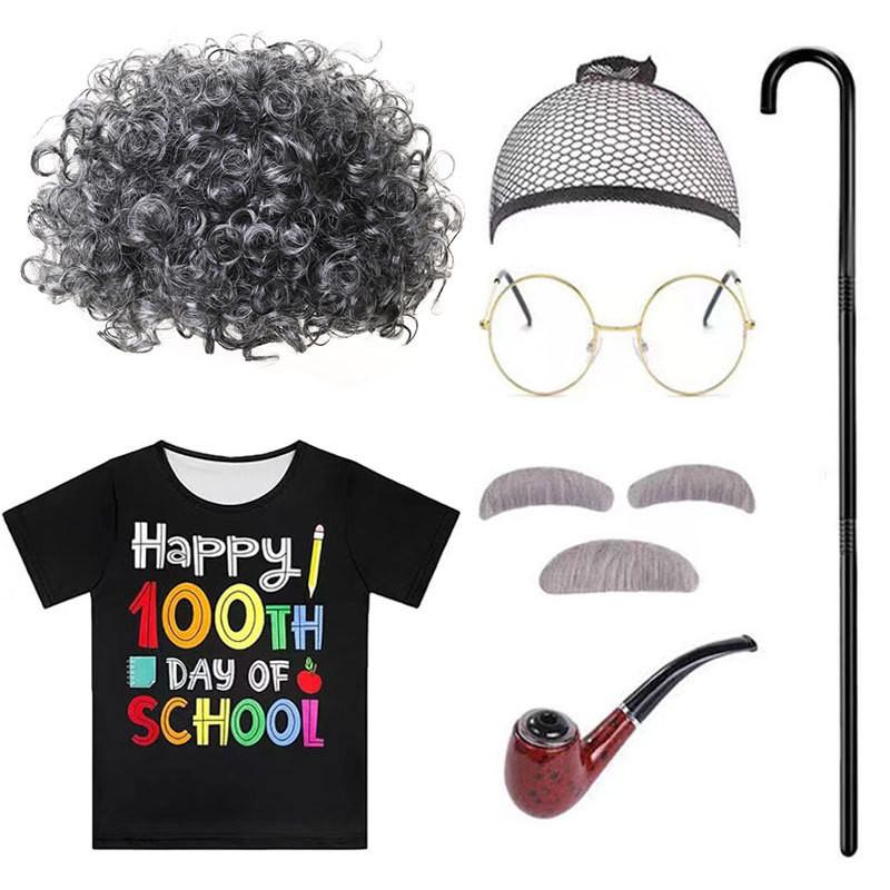 Versatile Grandpa Costume Wig Set For Children With Realistic Gray Hair Perfect For Cosplay