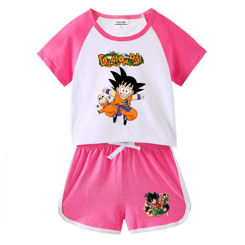 Kids' Summer Color Block Two-Piece Set: Baby Hot Pants & Short Sleeve T-Shirt Casual Outfit