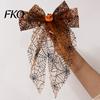 Lightweight Hair Clip Halloween Spider Web Bow Clip, Pumpkin Eyeball Tulle with Long Tails, Women Accessories for Holiday Party Accessory