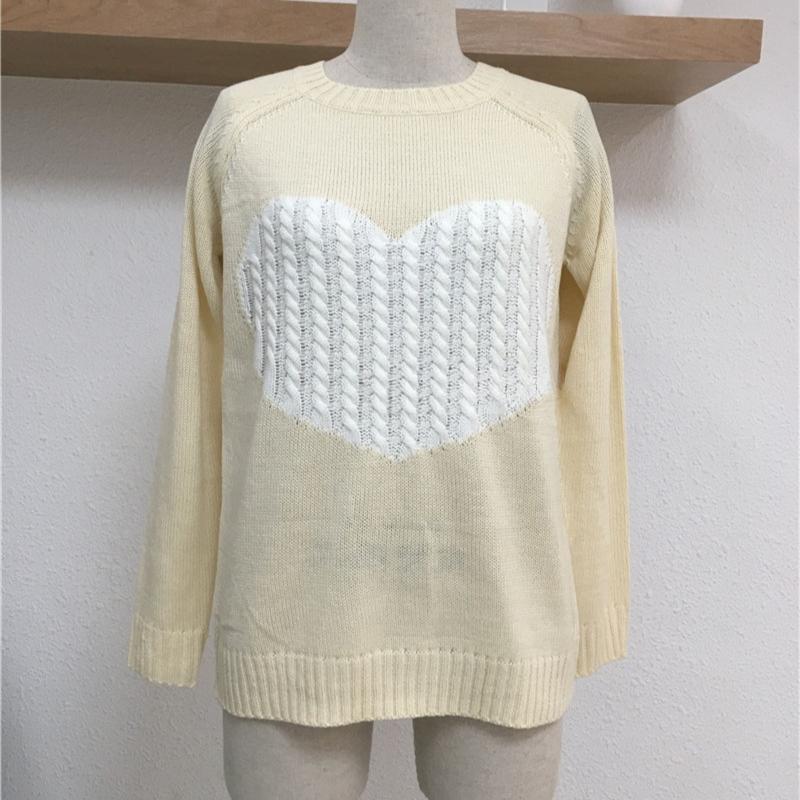 IHUASU Women's Autumn and Winter Loose Pullover O-Neck Knitwear Love Fashion Sweater