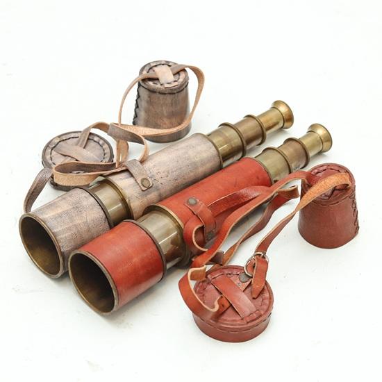 

Набор из 2 латунных подзорных труб с кожаным ремешком-чехлом, морской пиратский декор, стимпанк-подарок, рабочий монокуляр, подарок, 40,64 см